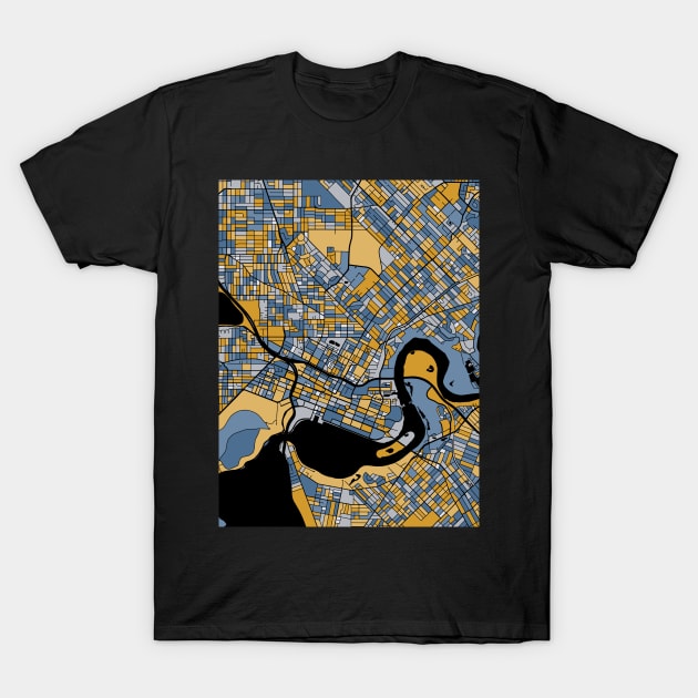 Perth Map Pattern in Blue & Gold T-Shirt by PatternMaps